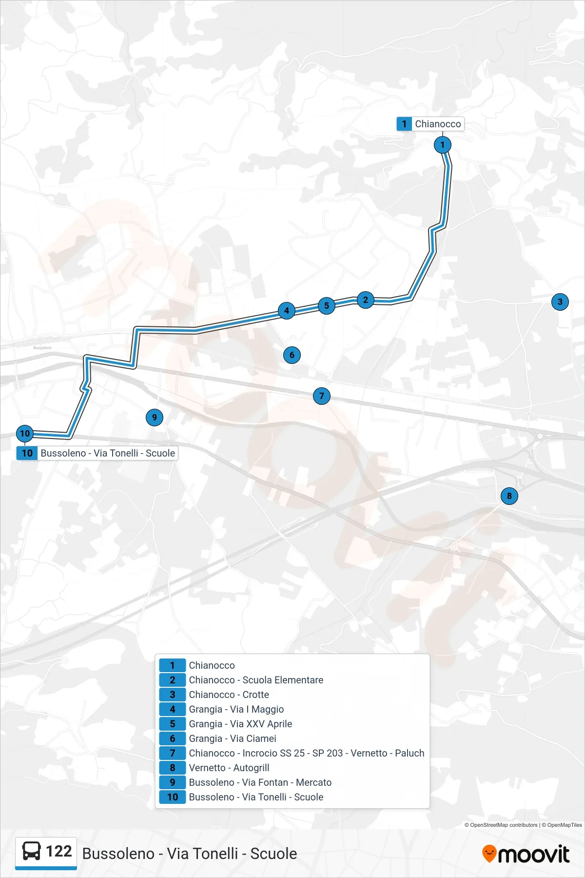 Linea 122  bus (Bussoleno - Via Tonelli - Scuole) - Percorsi e fermate sulla mappa