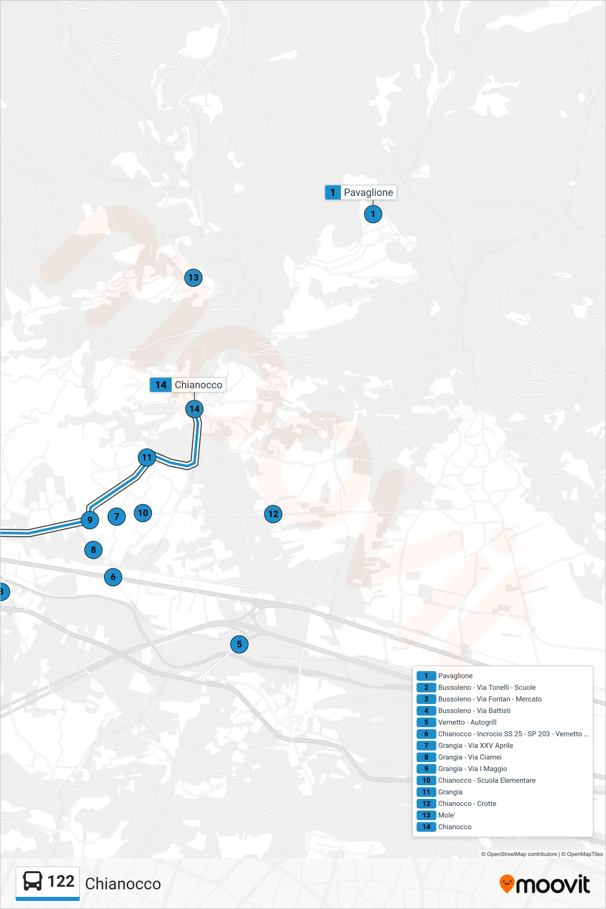 Linea 122  bus (Chianocco) - Percorsi e fermate sulla mappa