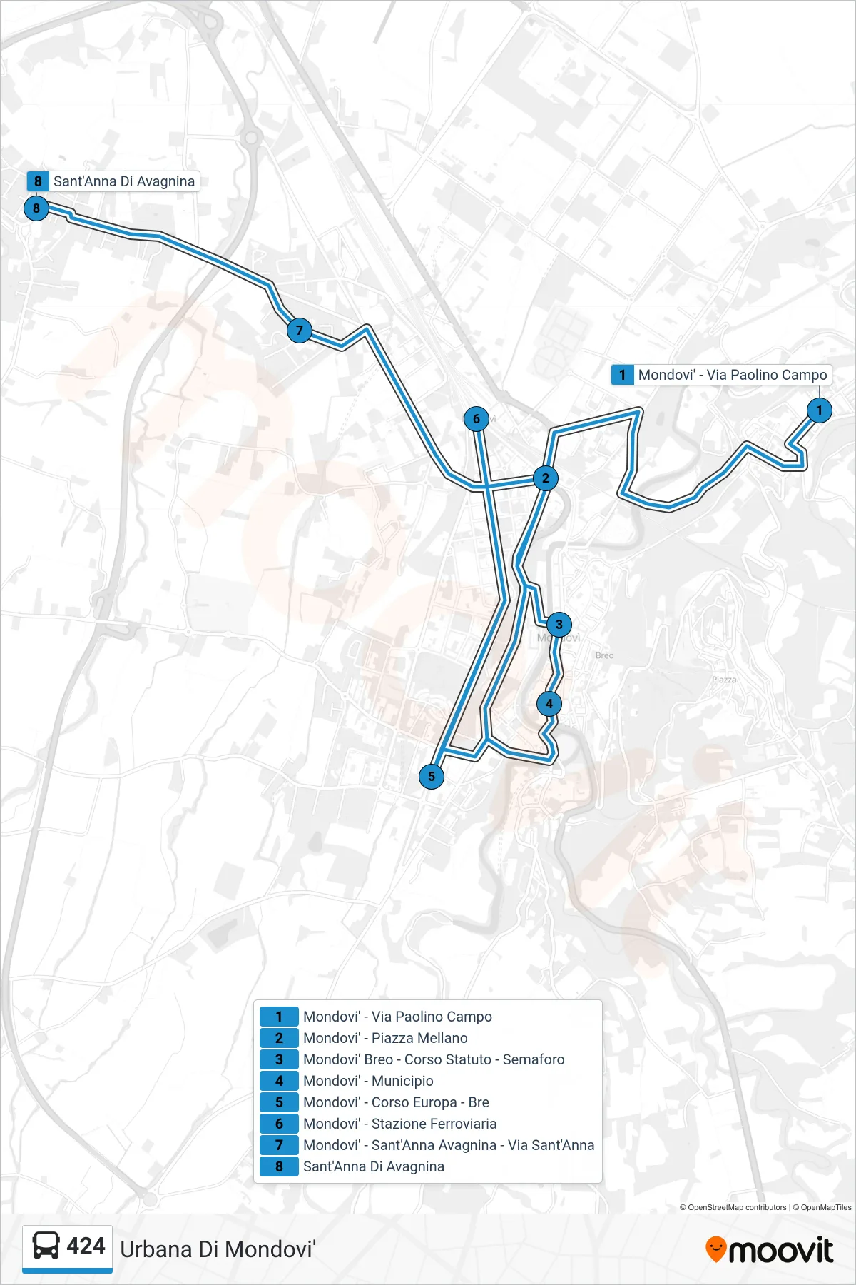 Linea 424  bus (Sant'Anna Di Avagnina) - Percorsi e fermate sulla mappa