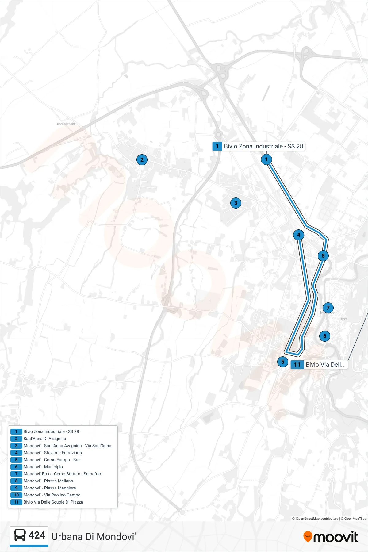 Linea 424 bus (Bivio Via Delle Scuole Di Piazza) - Percorsi e fermate sulla mappa