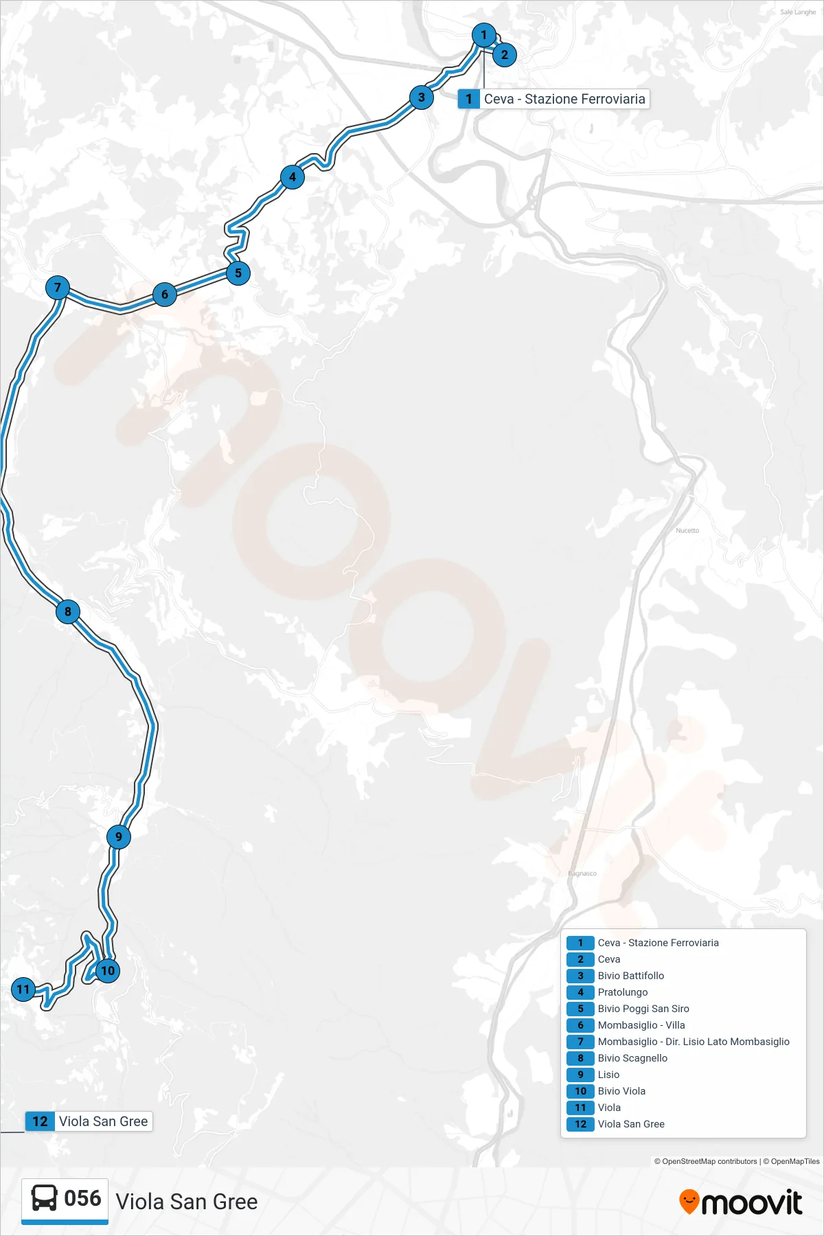 Linea 056 bus (Viola San Gree) - Percorsi e fermate sulla mappa