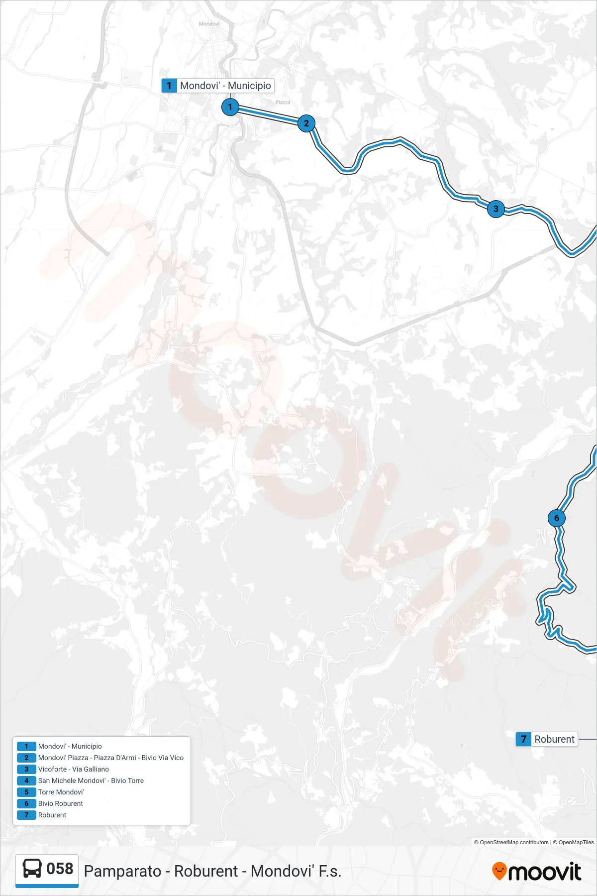 Linea 058  bus (Roburent) - Percorsi e fermate sulla mappa