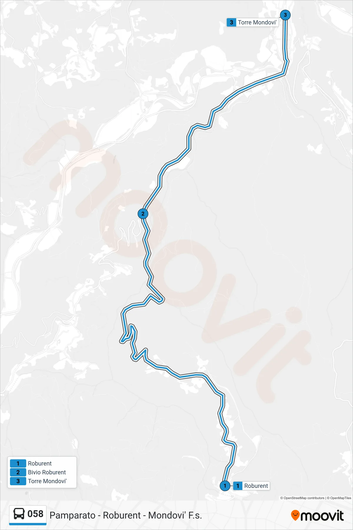 Linea 058  bus (San Michele Mondovi' - Via Angelo Nielli) - Percorsi e fermate sulla mappa