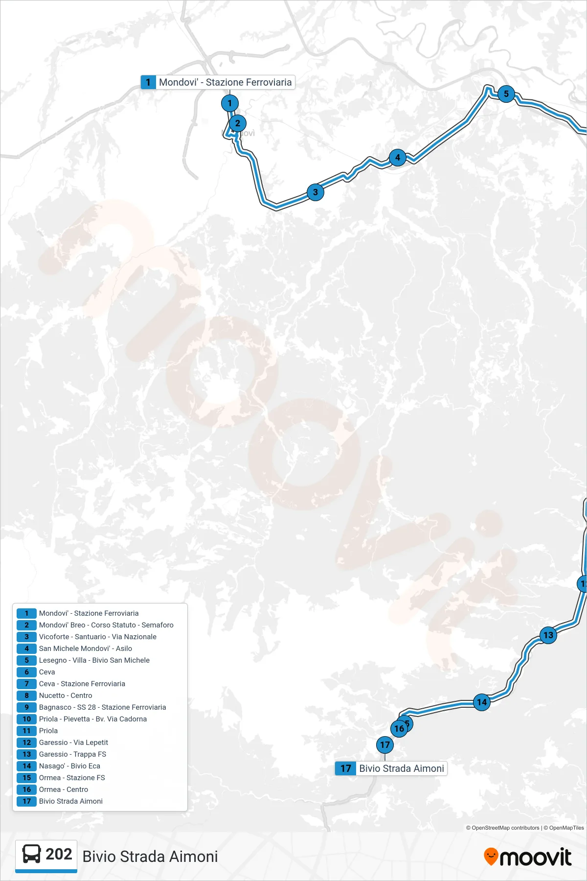 Linea 202  bus (Bivio Strada Aimoni) - Percorsi e fermate sulla mappa