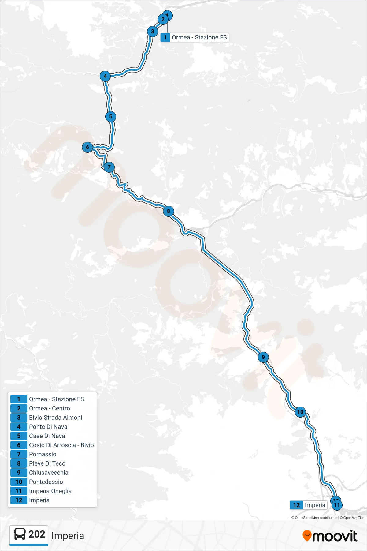 Linea 202  bus (Imperia) - Percorsi e fermate sulla mappa