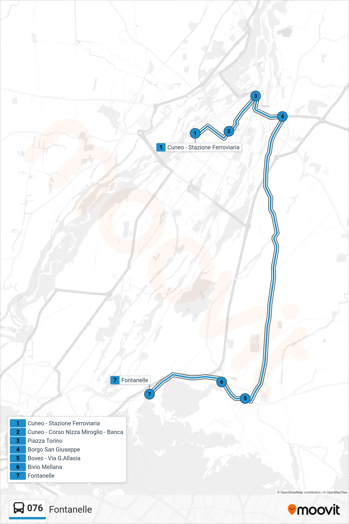 Linea 076 bus (Fontanelle) - Percorsi e fermate sulla mappa