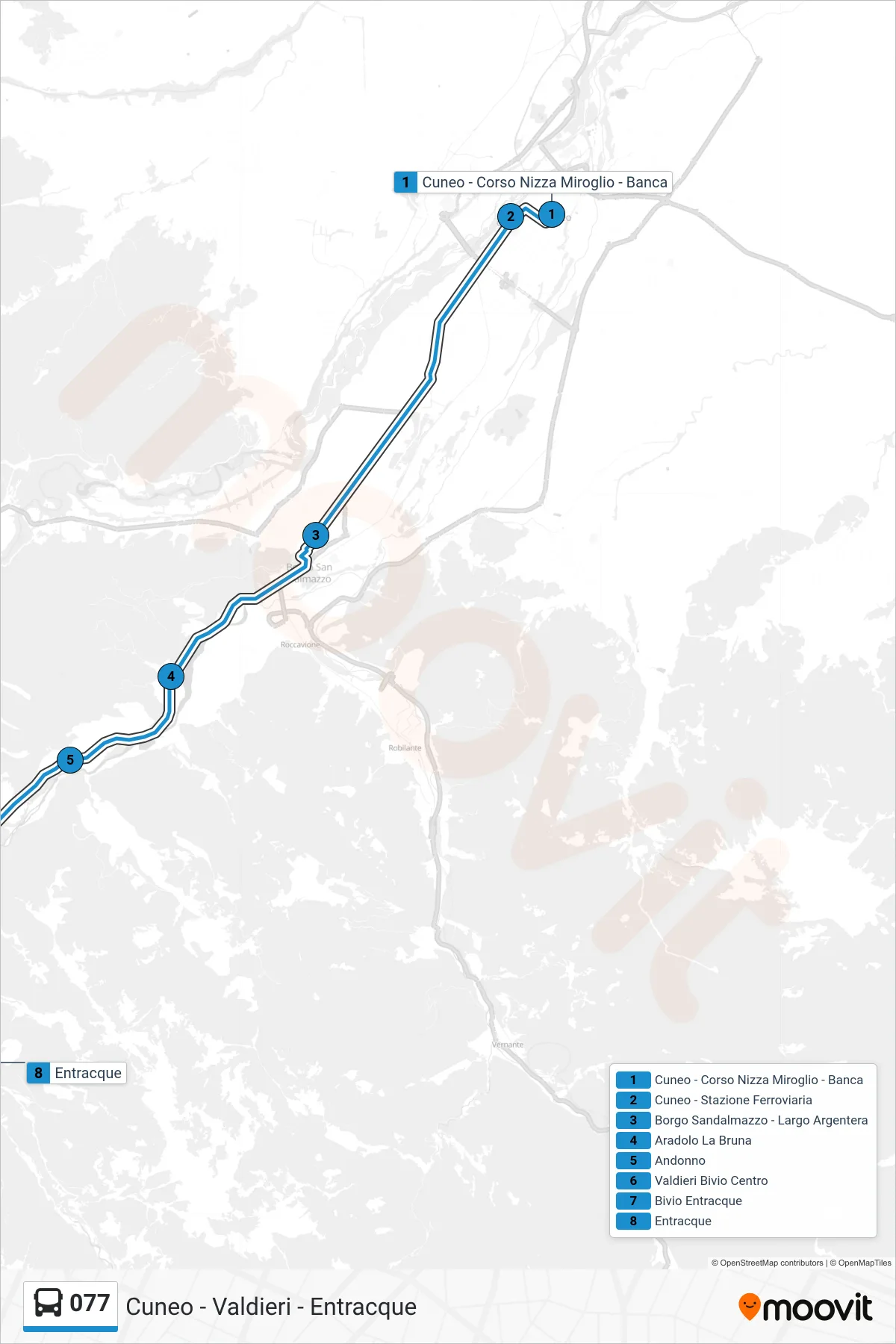 Linea 077  bus (Entracque) - Percorsi e fermate sulla mappa