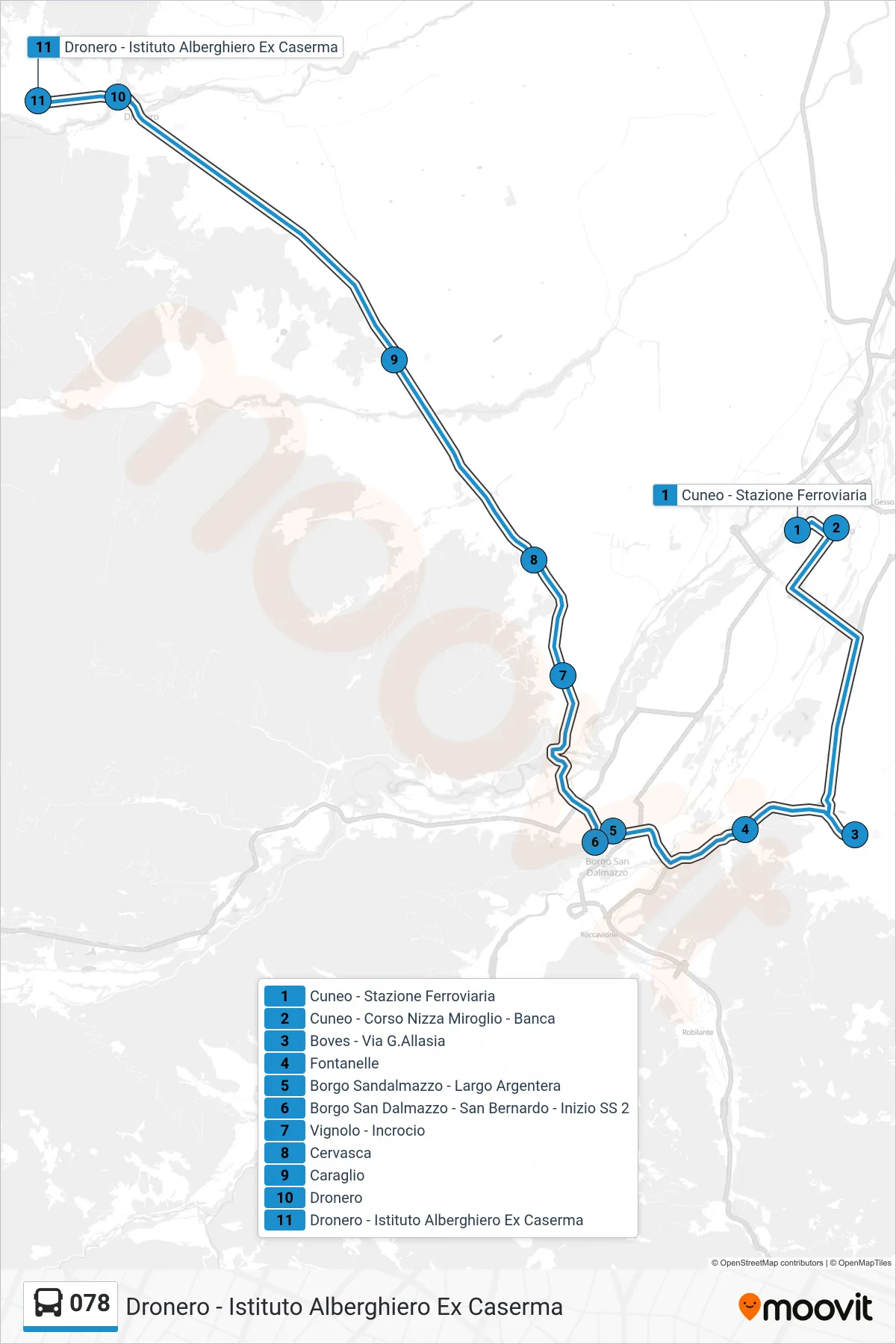 Linea 078  bus (Dronero - Istituto Alberghiero Ex Caserma) - Percorsi e fermate sulla mappa