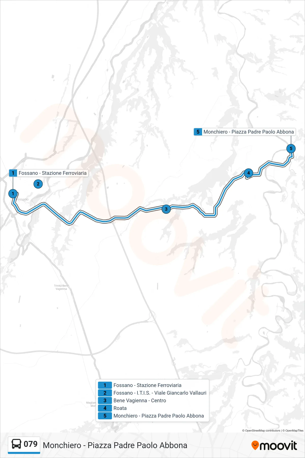 Linea 079 bus (Monchiero - Piazza Padre Paolo Abbona) - Percorsi e fermate sulla mappa