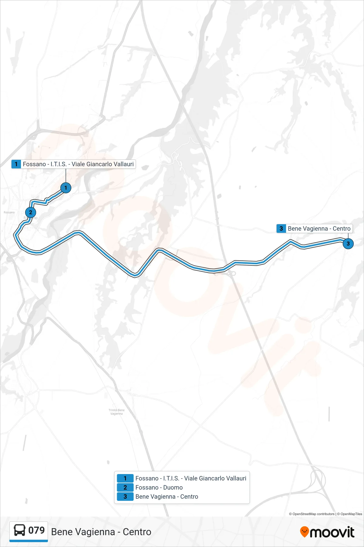 Linea 079  bus (Bene Vagienna - Centro) - Percorsi e fermate sulla mappa