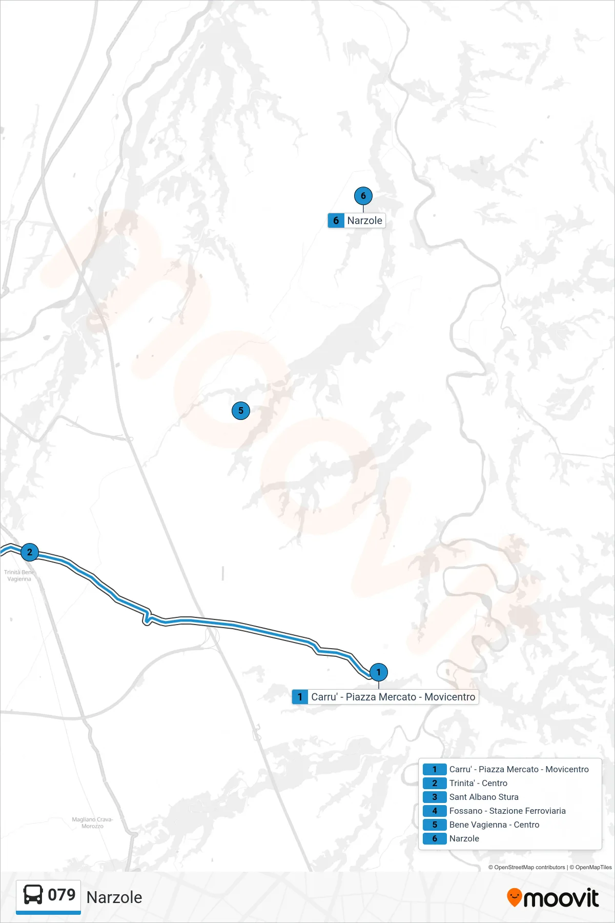 Linea 079 bus (Narzole) - Percorsi e fermate sulla mappa
