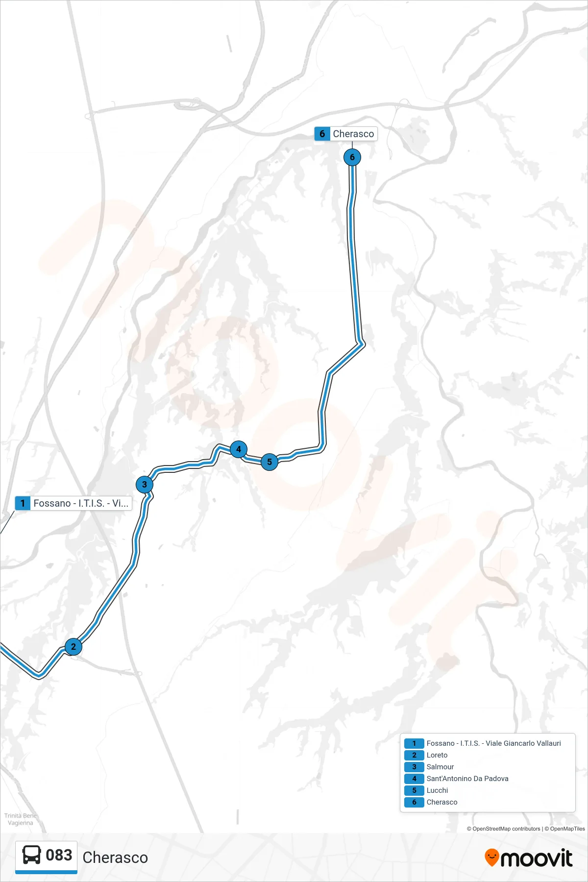Linea 083 bus (Cherasco) - Percorsi e fermate sulla mappa