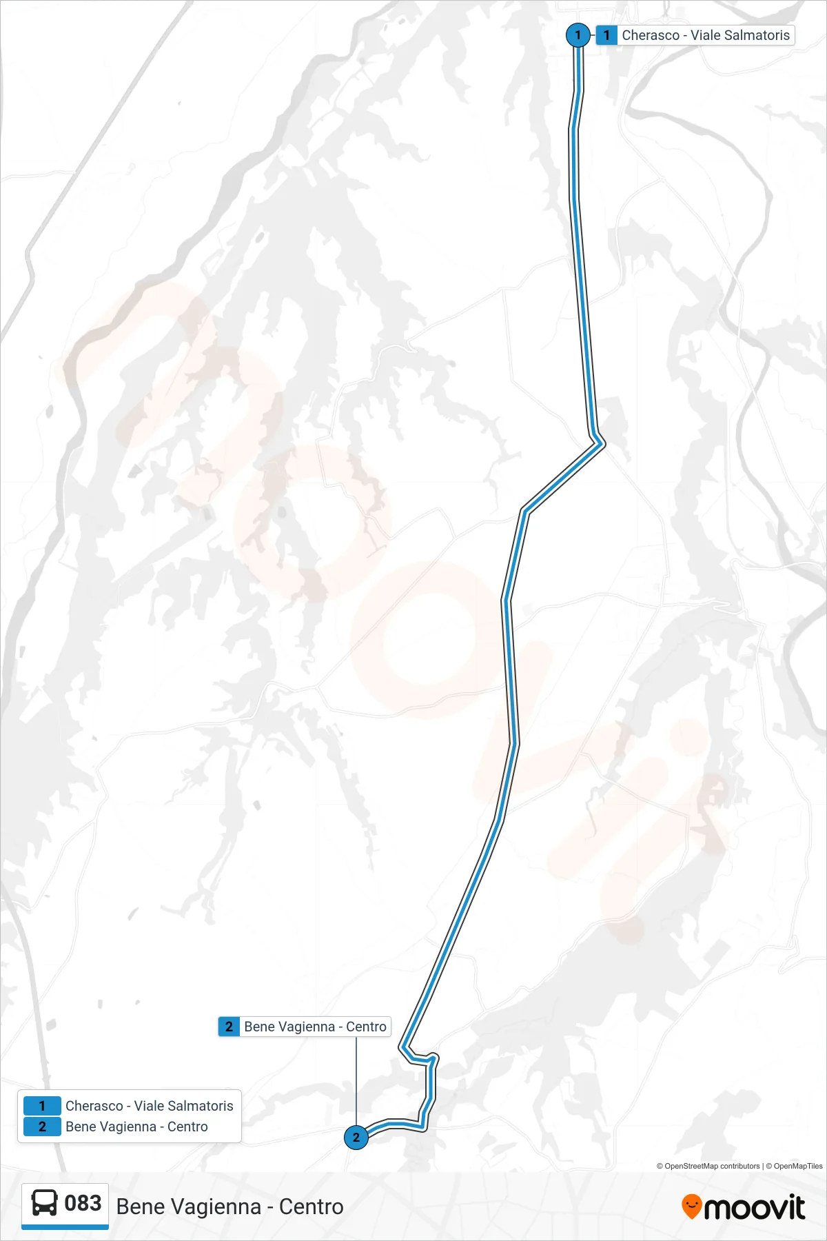 Linea 083  bus (Bene Vagienna - Centro) - Percorsi e fermate sulla mappa