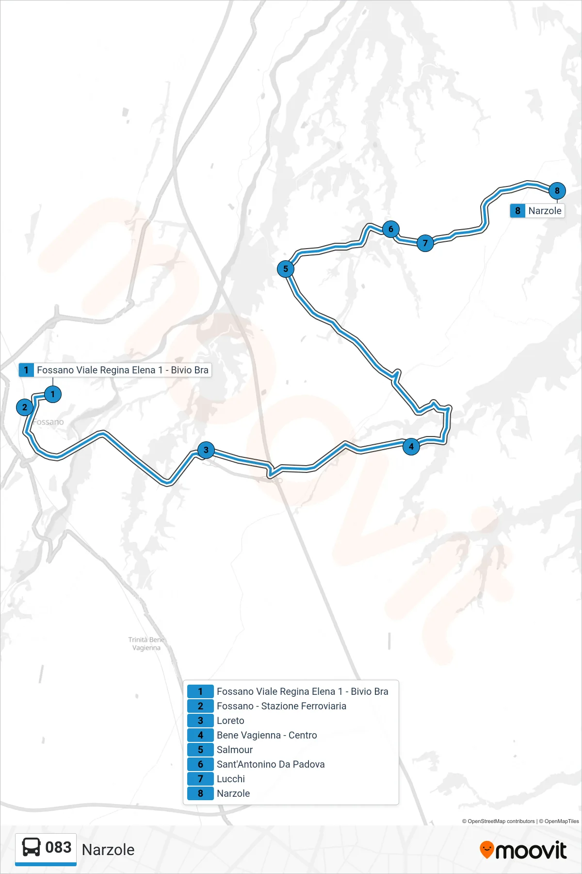 Linea 083 bus (Narzole) - Percorsi e fermate sulla mappa