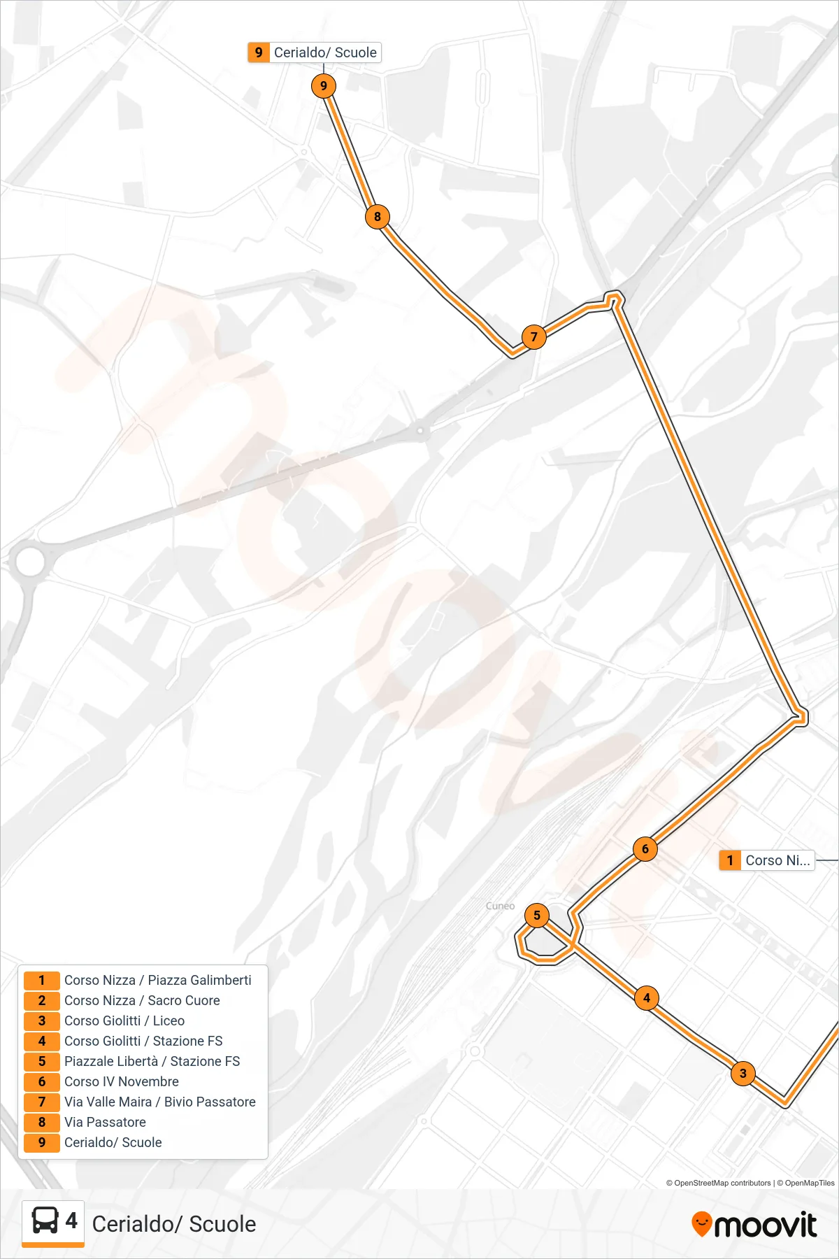 Linea 4 bus (Cerialdo/ Scuole) - Percorsi e fermate sulla mappa