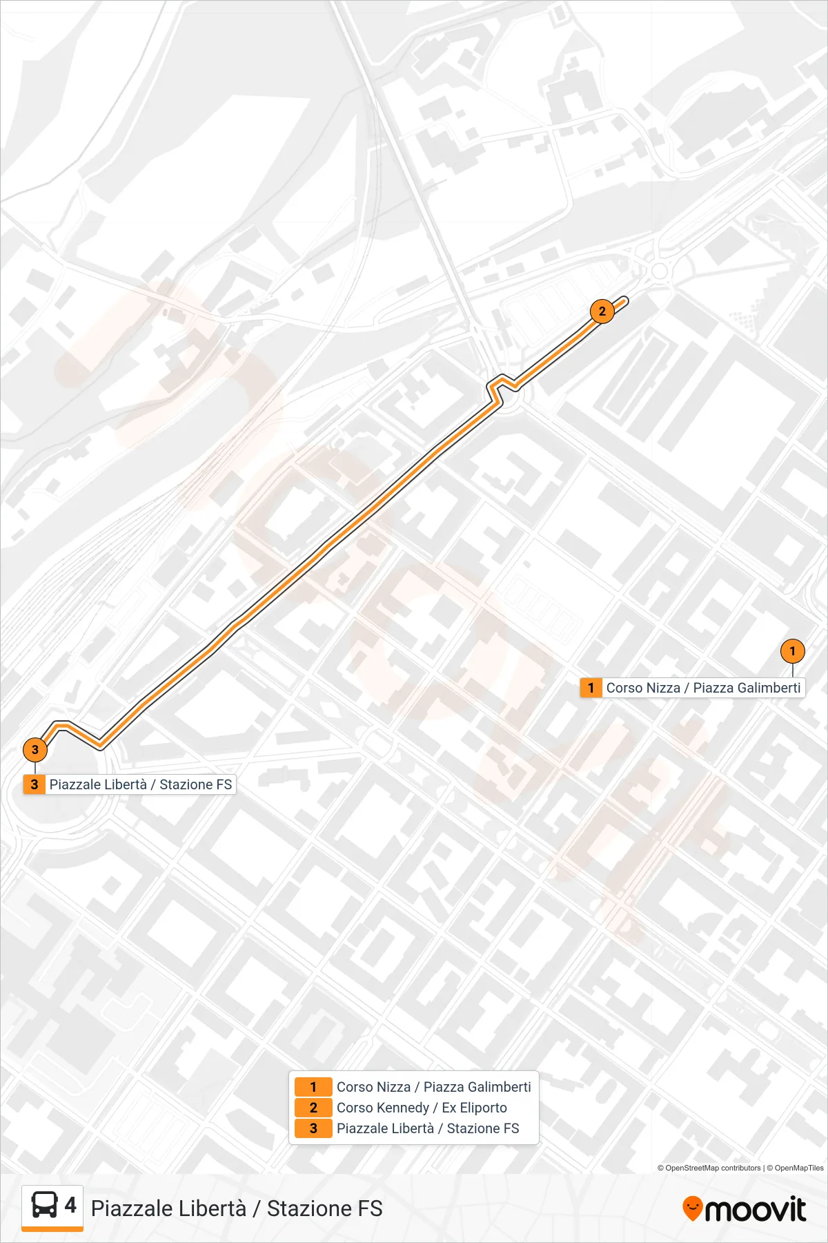 Linea 4 bus (Piazzale Libertà / Stazione FS) - Percorsi e fermate sulla mappa