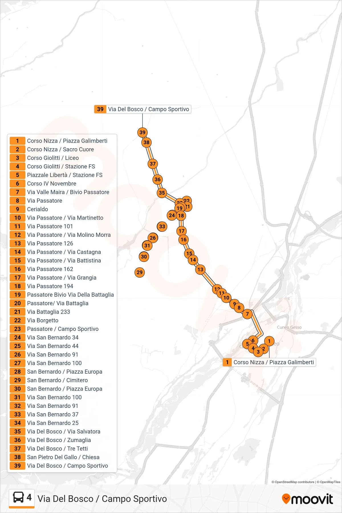 Linea 4 bus (Via Del Bosco / Campo Sportivo) - Percorsi e fermate sulla mappa