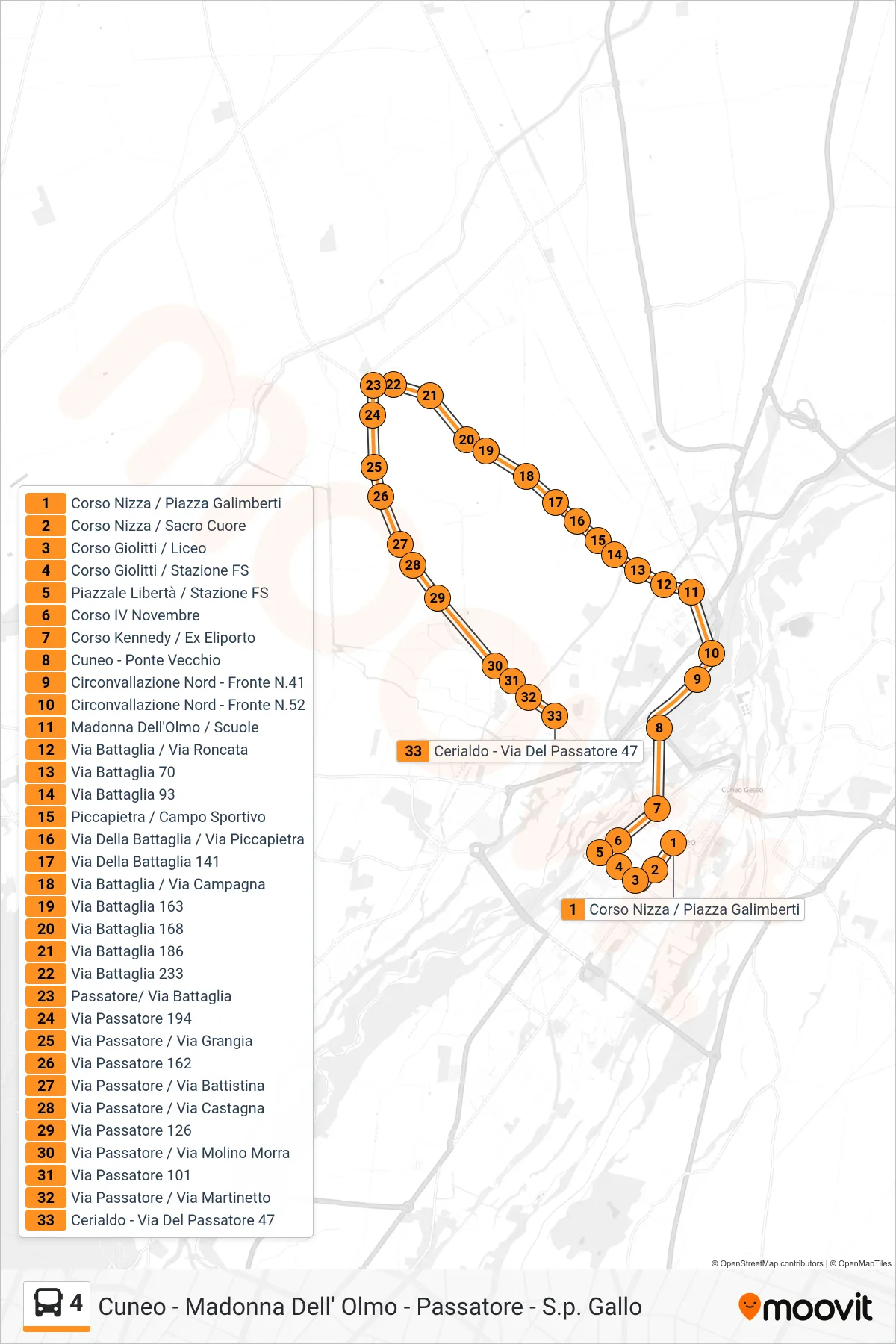 Linea 4 bus (Cerialdo - Via Del Passatore 47) - Percorsi e fermate sulla mappa