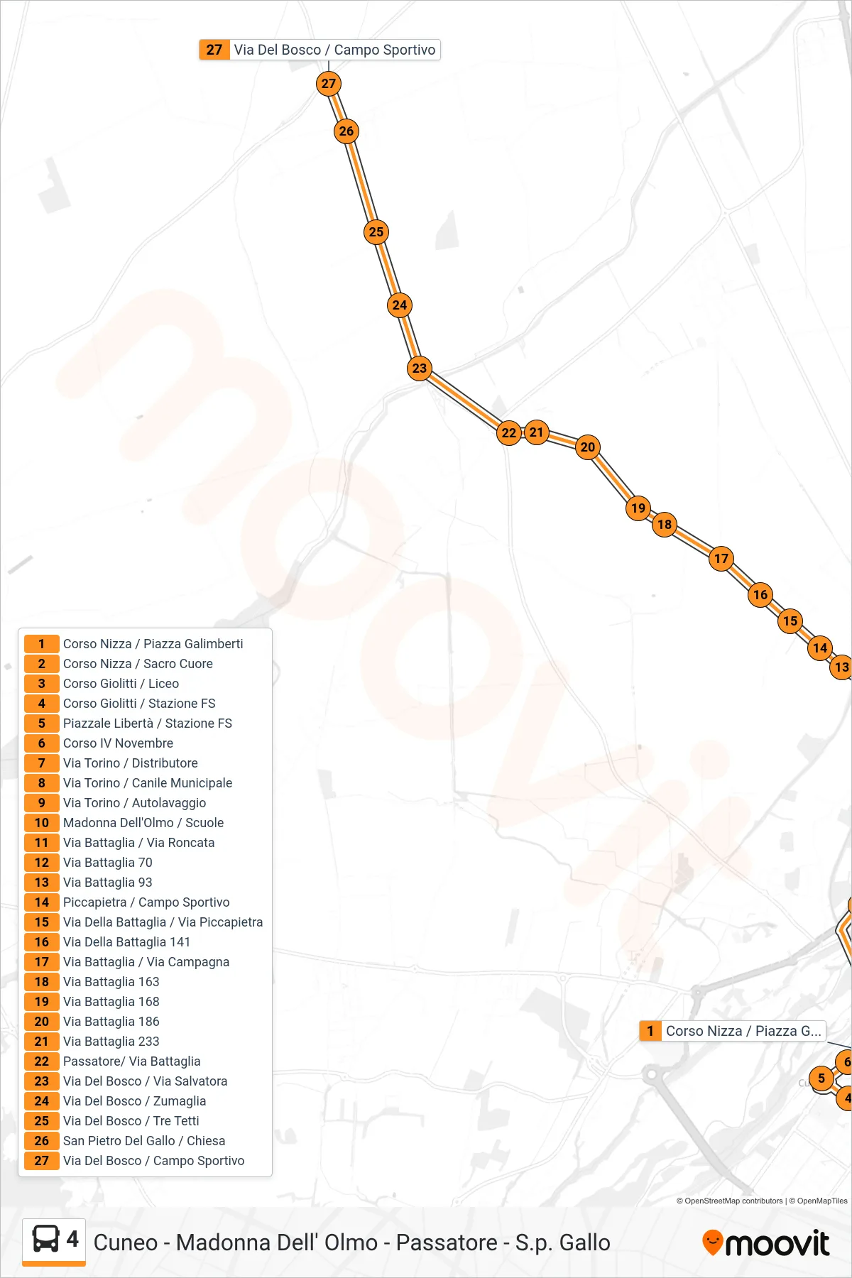 Linea 4 bus (Via Del Bosco / Campo Sportivo) - Percorsi e fermate sulla mappa