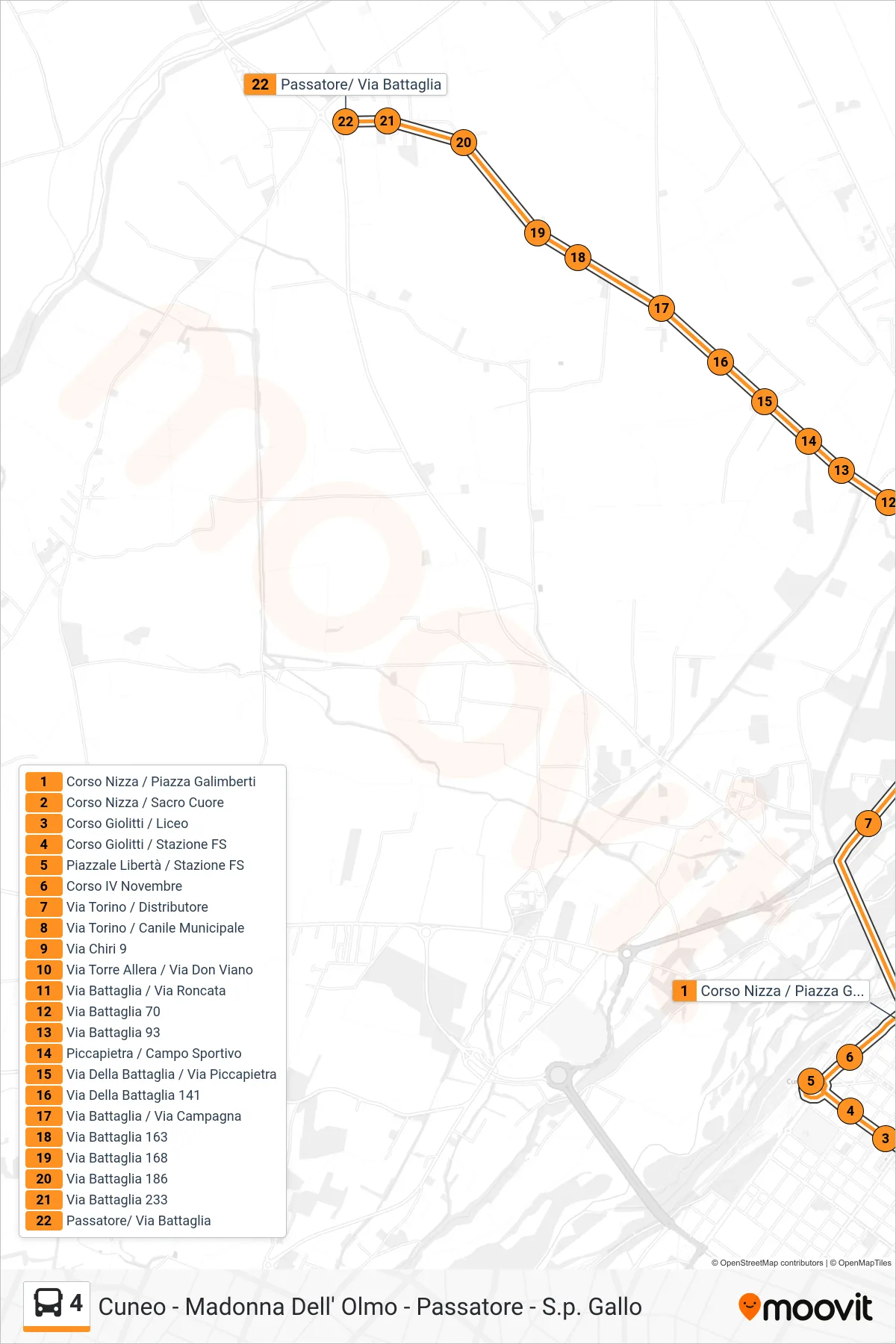 Linea 4 bus (Passatore/ Via Battaglia) - Percorsi e fermate sulla mappa