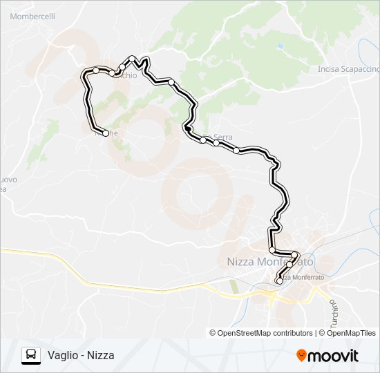 Percorso linea bus VINCHIO - NIZZA