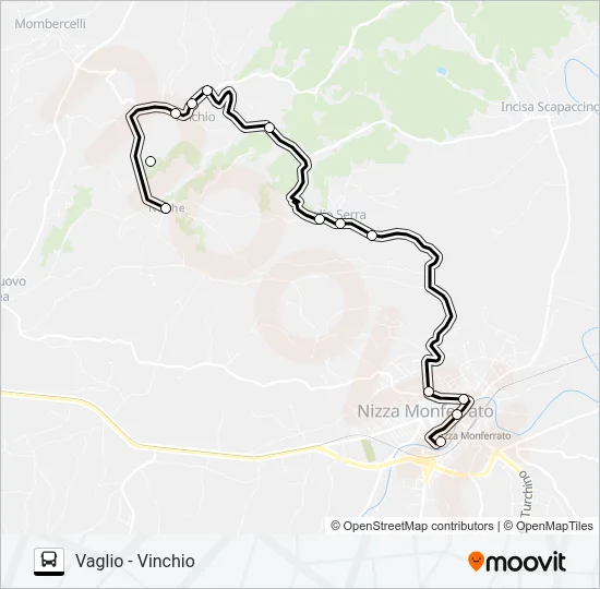 Percorso linea bus VINCHIO - NIZZA