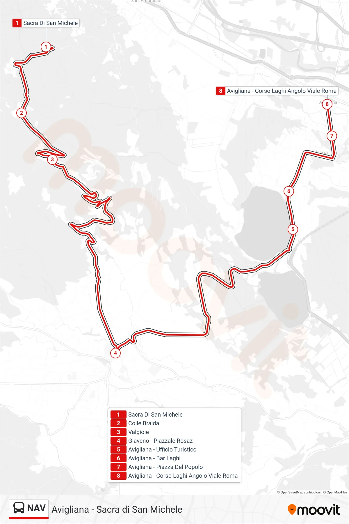 Linea NAV bus (Avigliana) - Percorsi e fermate sulla mappa