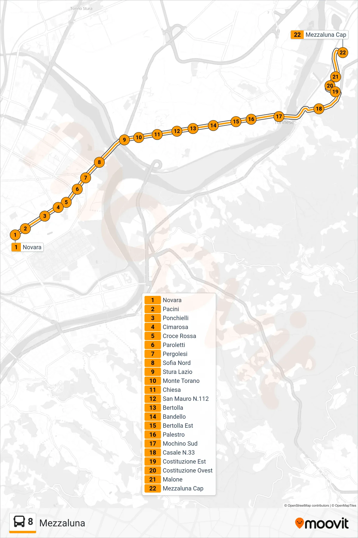 Linea 8 bus (Mezzaluna) - Percorsi e fermate sulla mappa