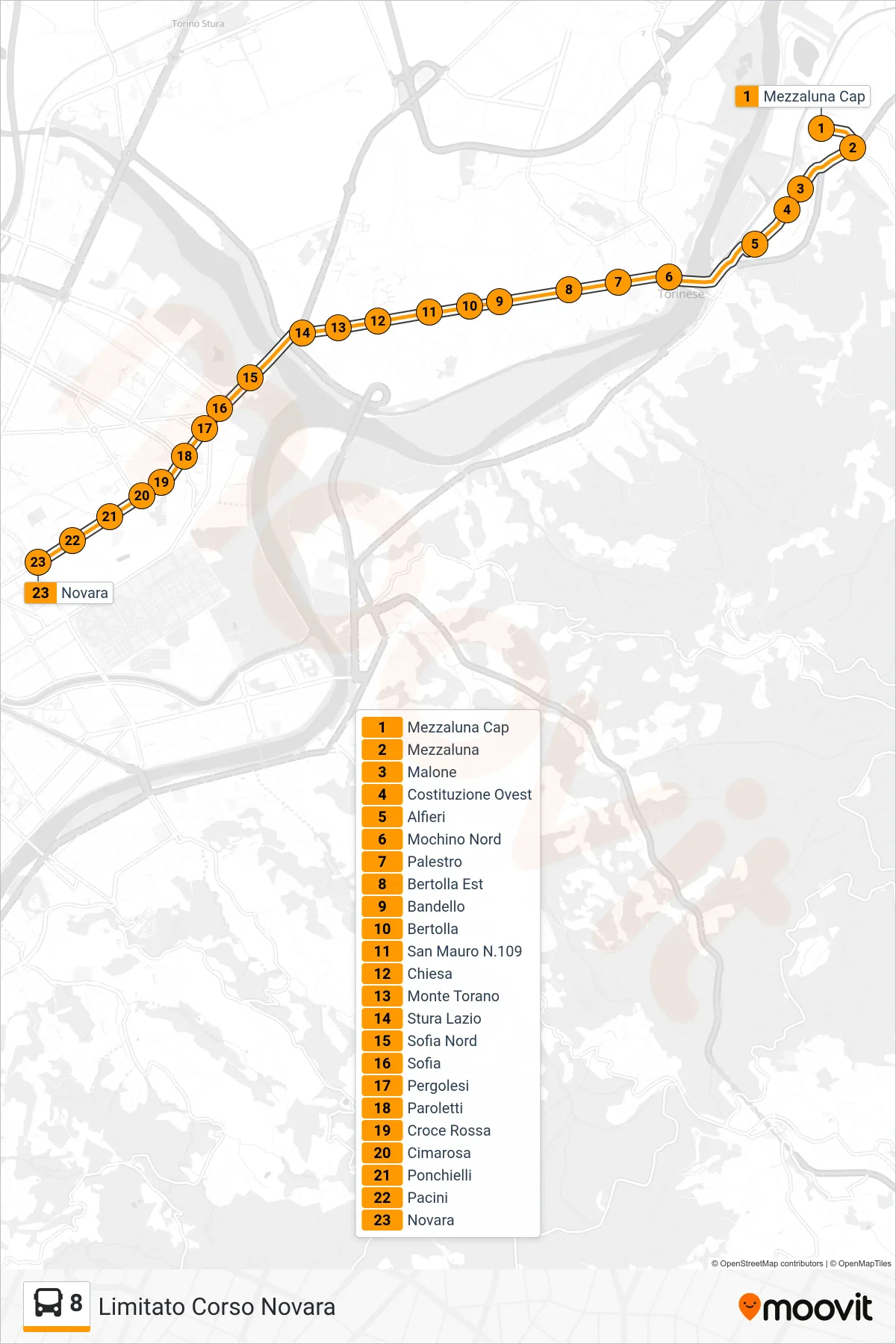 Linea 8 bus (Limitato Corso Novara) - Percorsi e fermate sulla mappa