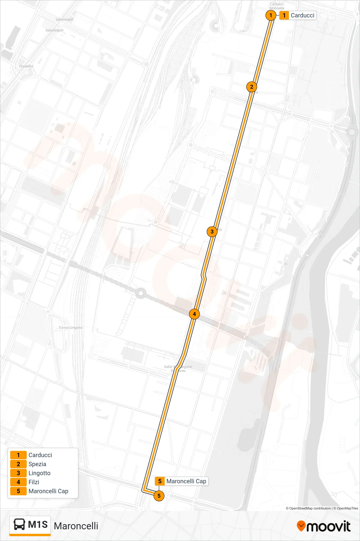 Linea M1S  bus (Maroncelli) - Percorsi e fermate sulla mappa