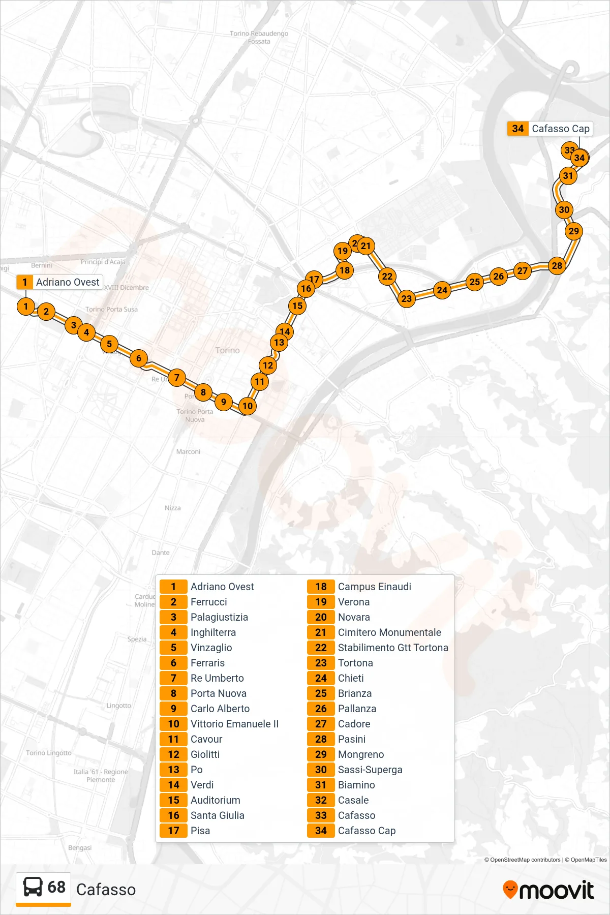 Linea 68 bus (Cafasso) - Percorsi e fermate sulla mappa