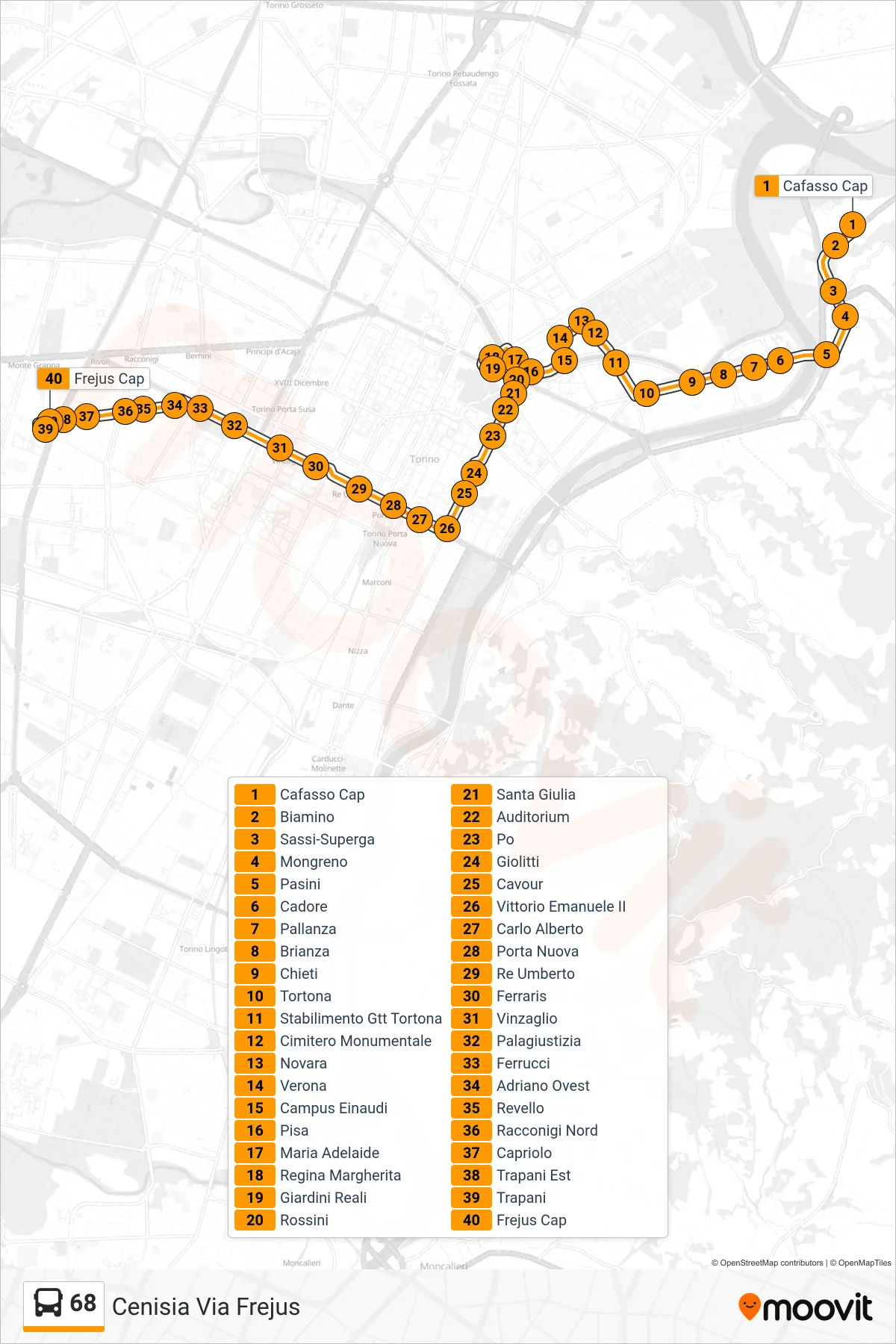 Linea 68 bus (Cenisia Via Frejus) - Percorsi e fermate sulla mappa