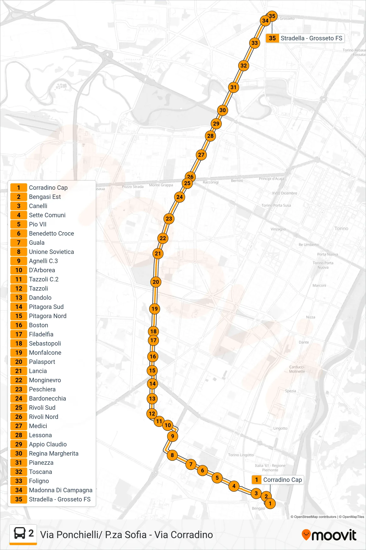 Linea 2 bus (Stradella - Grosseto FS) - Percorsi e fermate sulla mappa