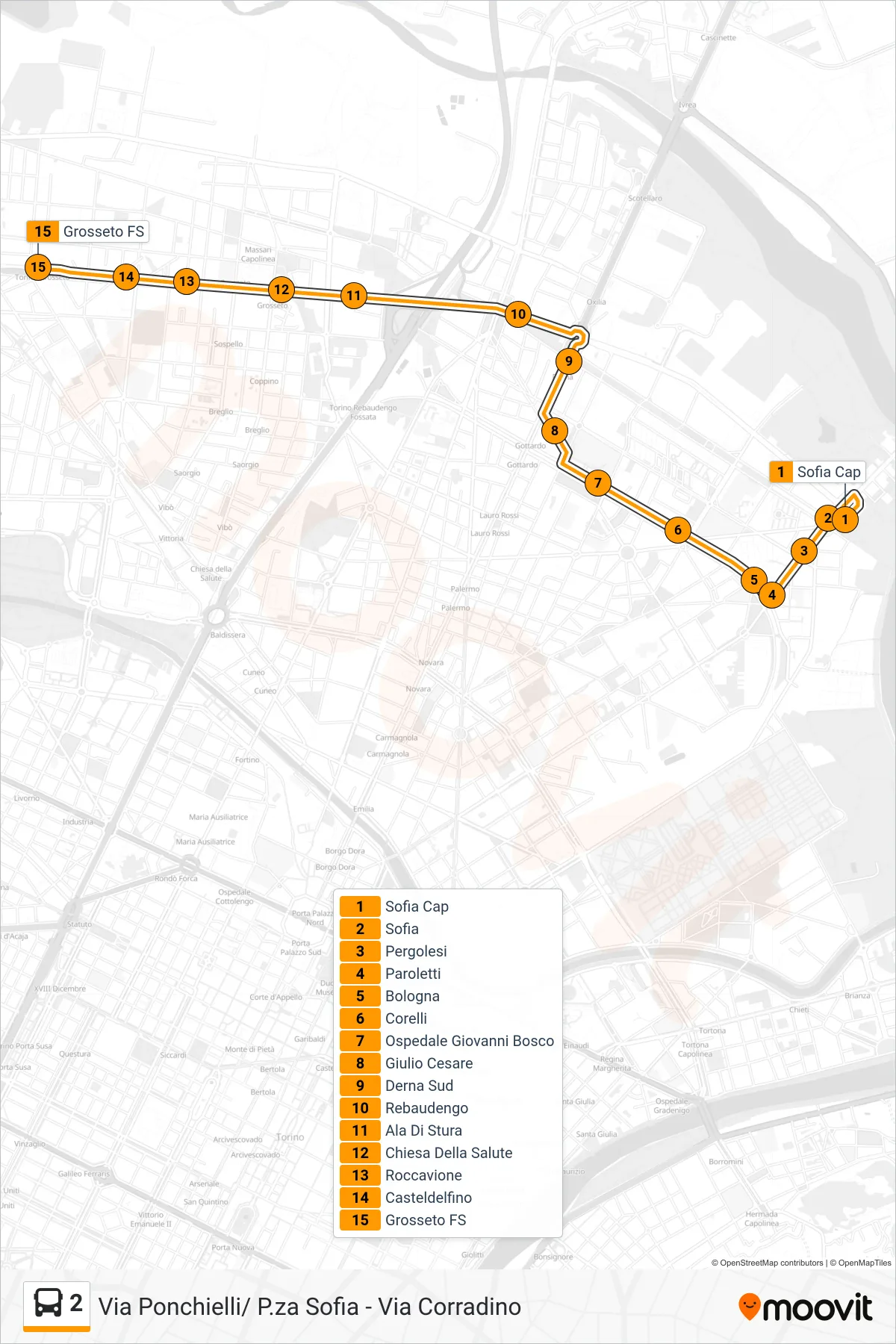 Linea 2 bus (Grosseto FS) - Percorsi e fermate sulla mappa