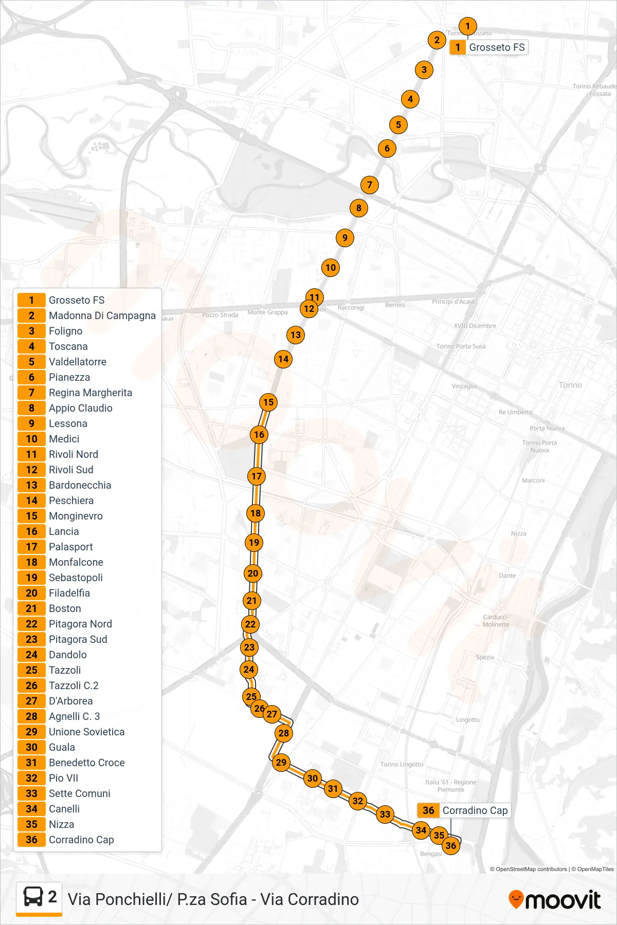 Linea 2 bus (Corradino) - Percorsi e fermate sulla mappa