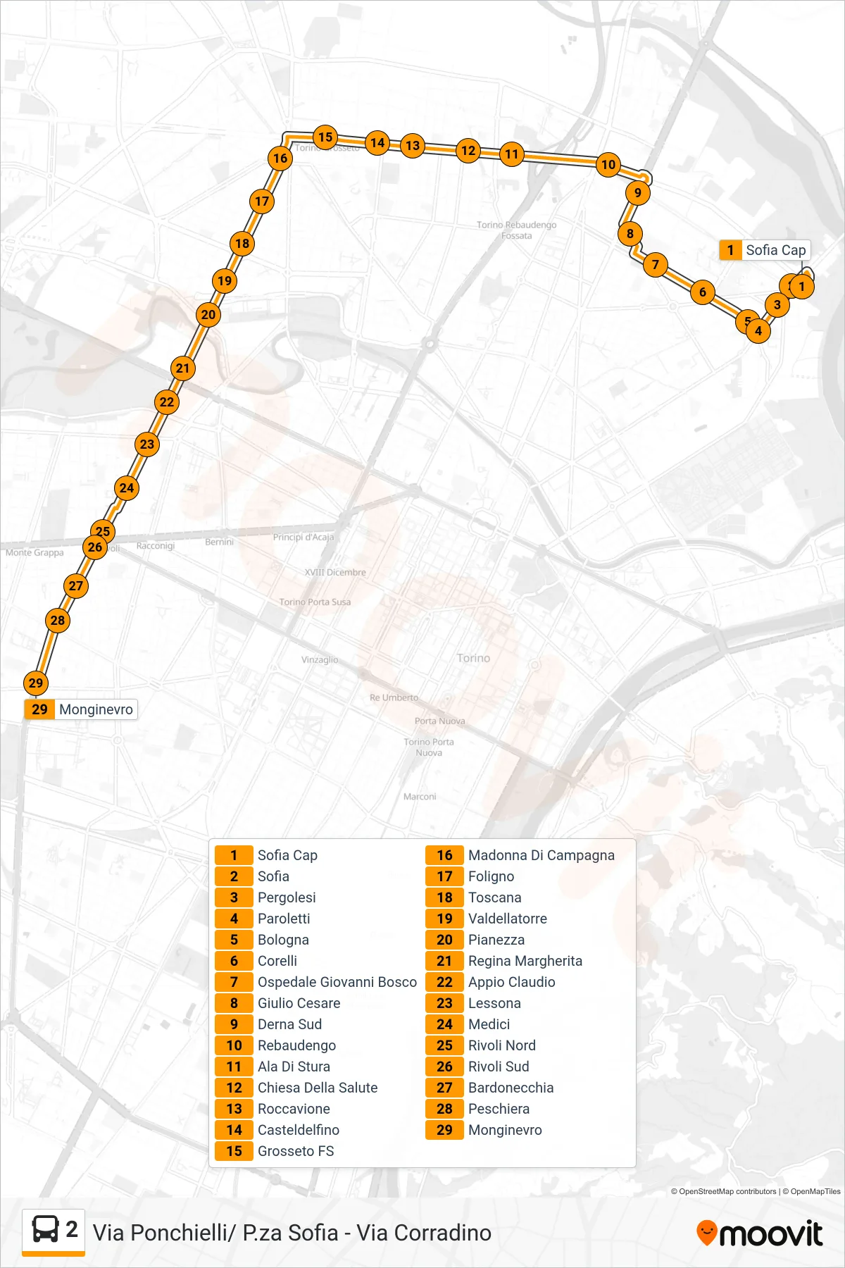Linea 2 bus (Monginevro) - Percorsi e fermate sulla mappa