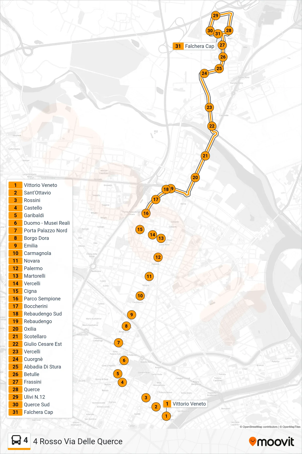 Linea 4 bus (4 Rosso Via Delle Querce) - Percorsi e fermate sulla mappa