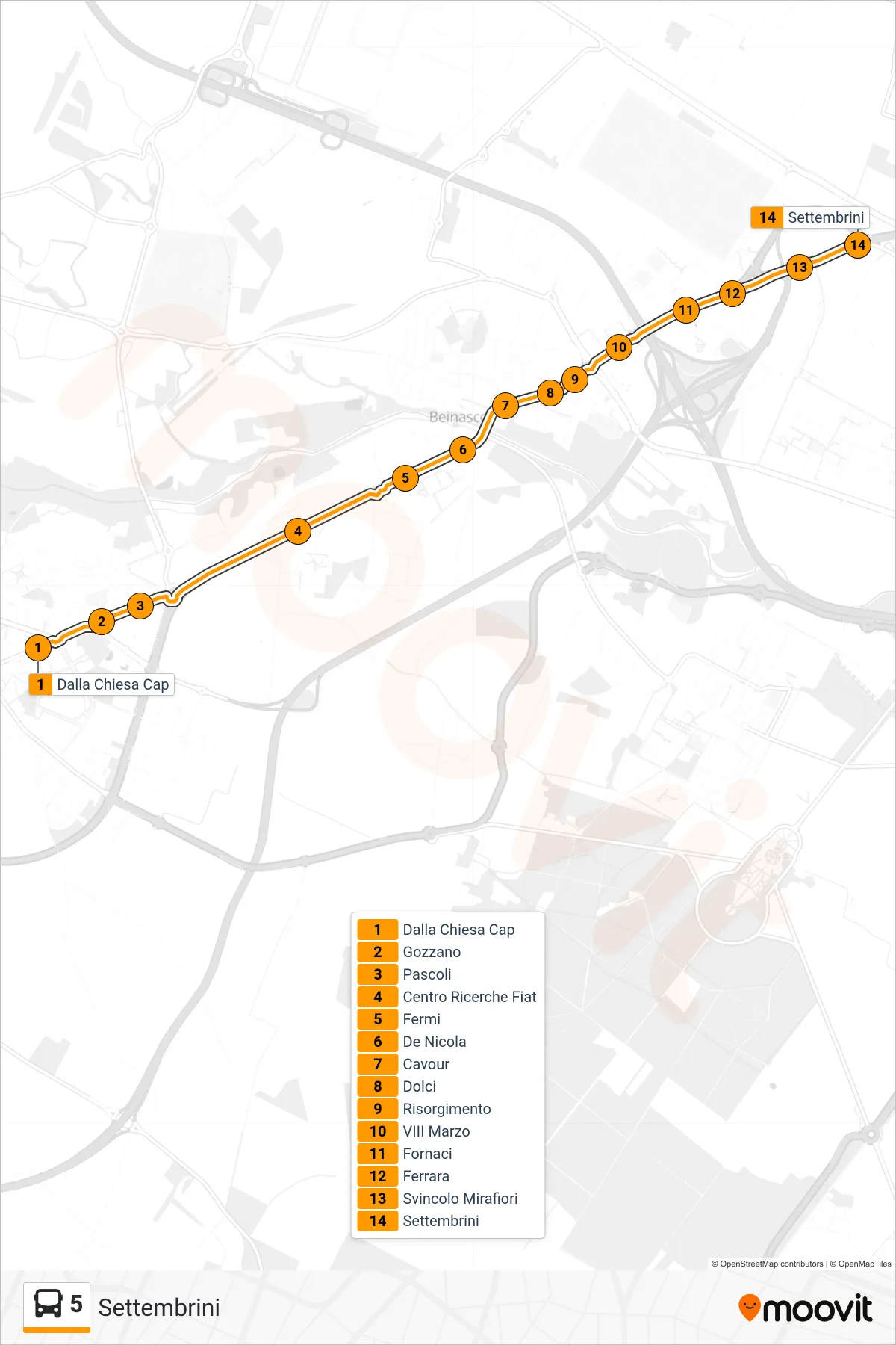 Linea 5 bus (Settembrini) - Percorsi e fermate sulla mappa