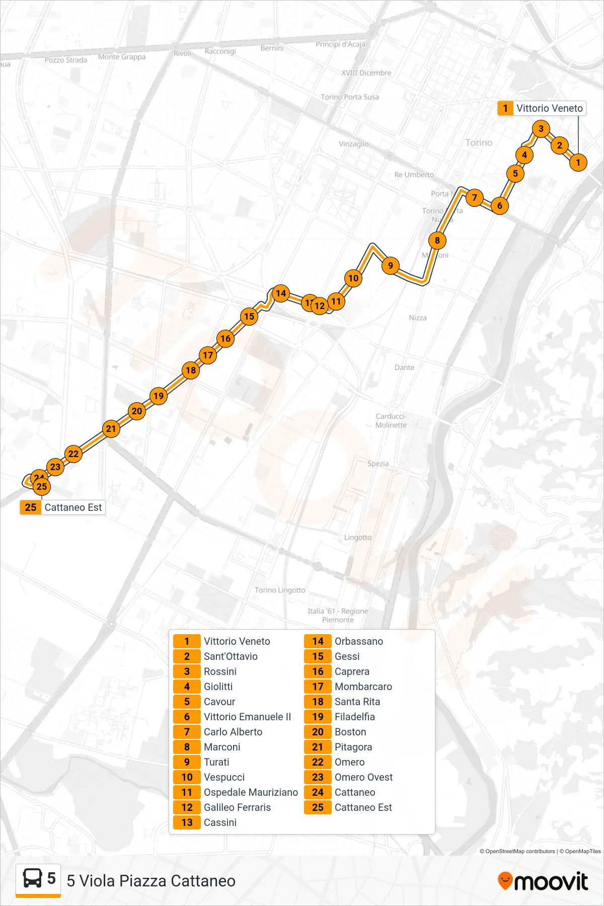 Linea 5  bus (5 Viola Piazza Cattaneo) - Percorsi e fermate sulla mappa