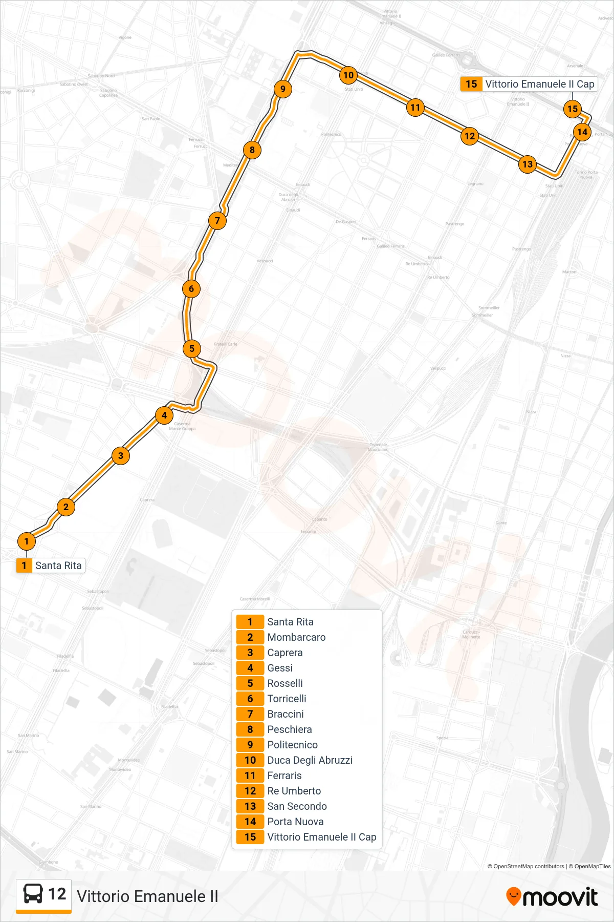Linea 12 bus (Vittorio Emanuele II) - Percorsi e fermate sulla mappa