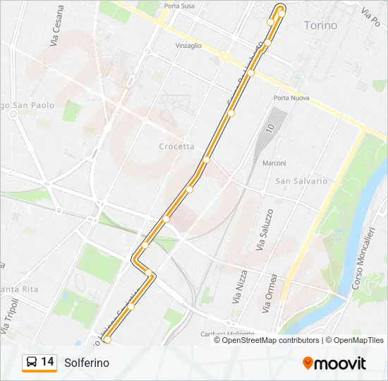 Percorso linea bus 14