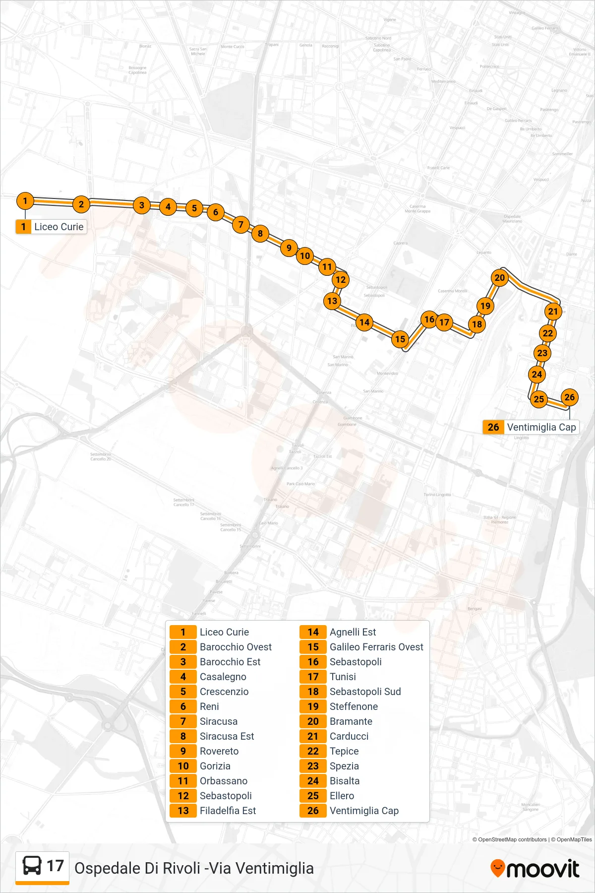 Linea 17  bus (Ventimiglia) - Percorsi e fermate sulla mappa