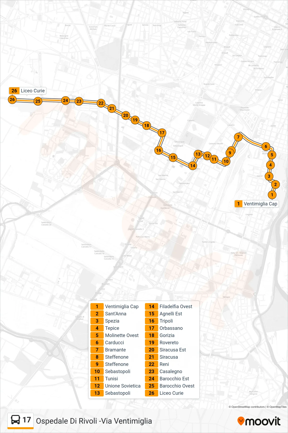 Linea 17  bus (Limitato Via Crea (Scuole)) - Percorsi e fermate sulla mappa
