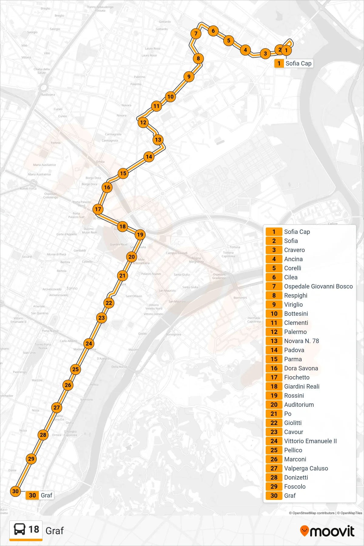 Linea 18 bus (Graf) - Percorsi e fermate sulla mappa