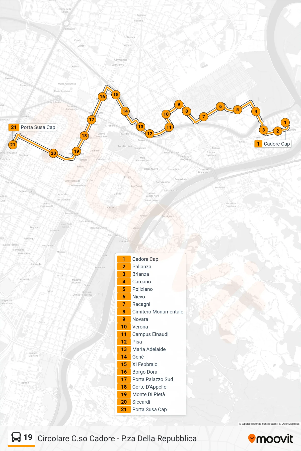 Linea 19 bus (Porta Susa Corso Bolzano) - Percorsi e fermate sulla mappa