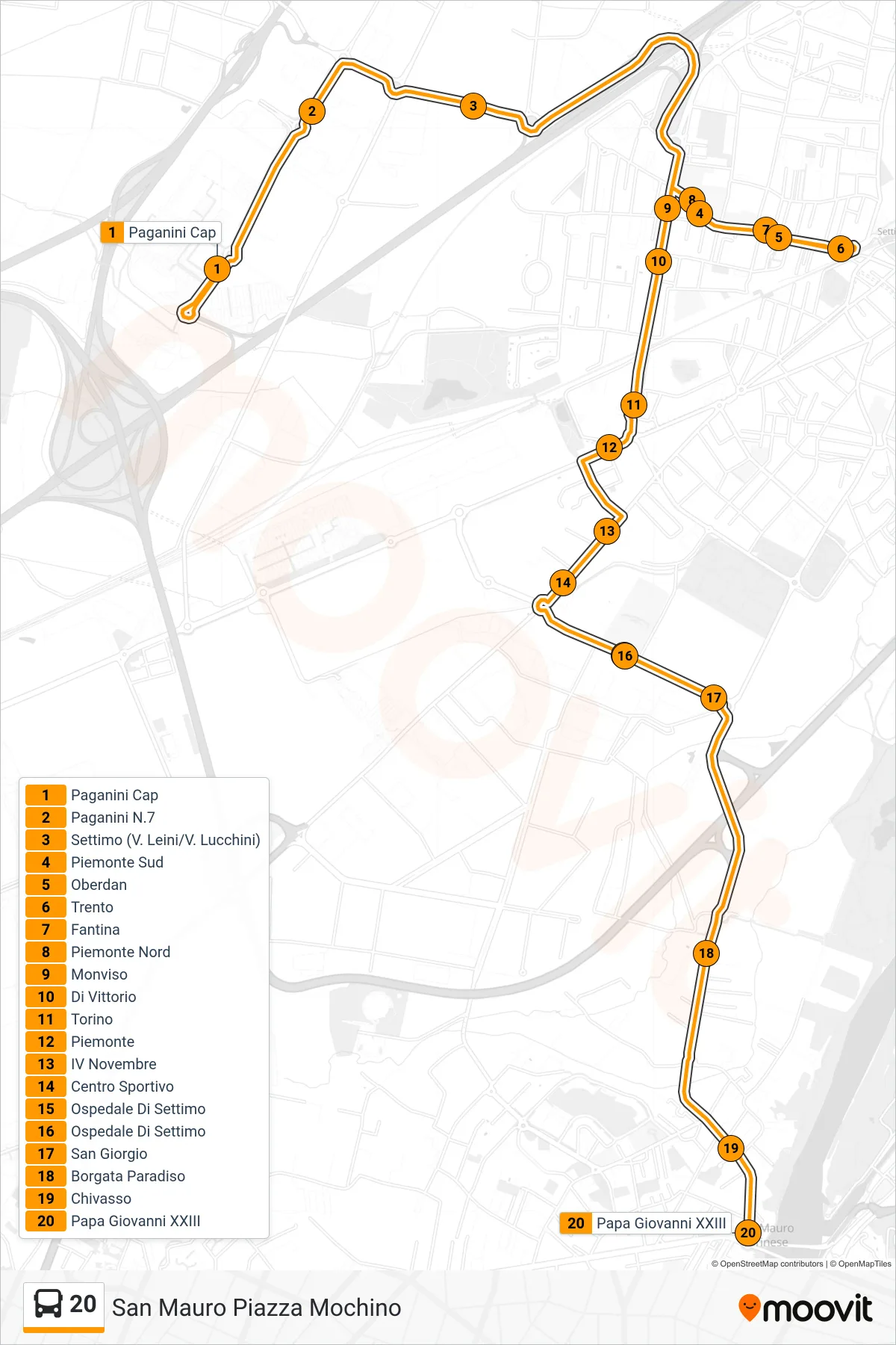 Linea 20 bus (San Mauro Piazza Mochino) - Percorsi e fermate sulla mappa