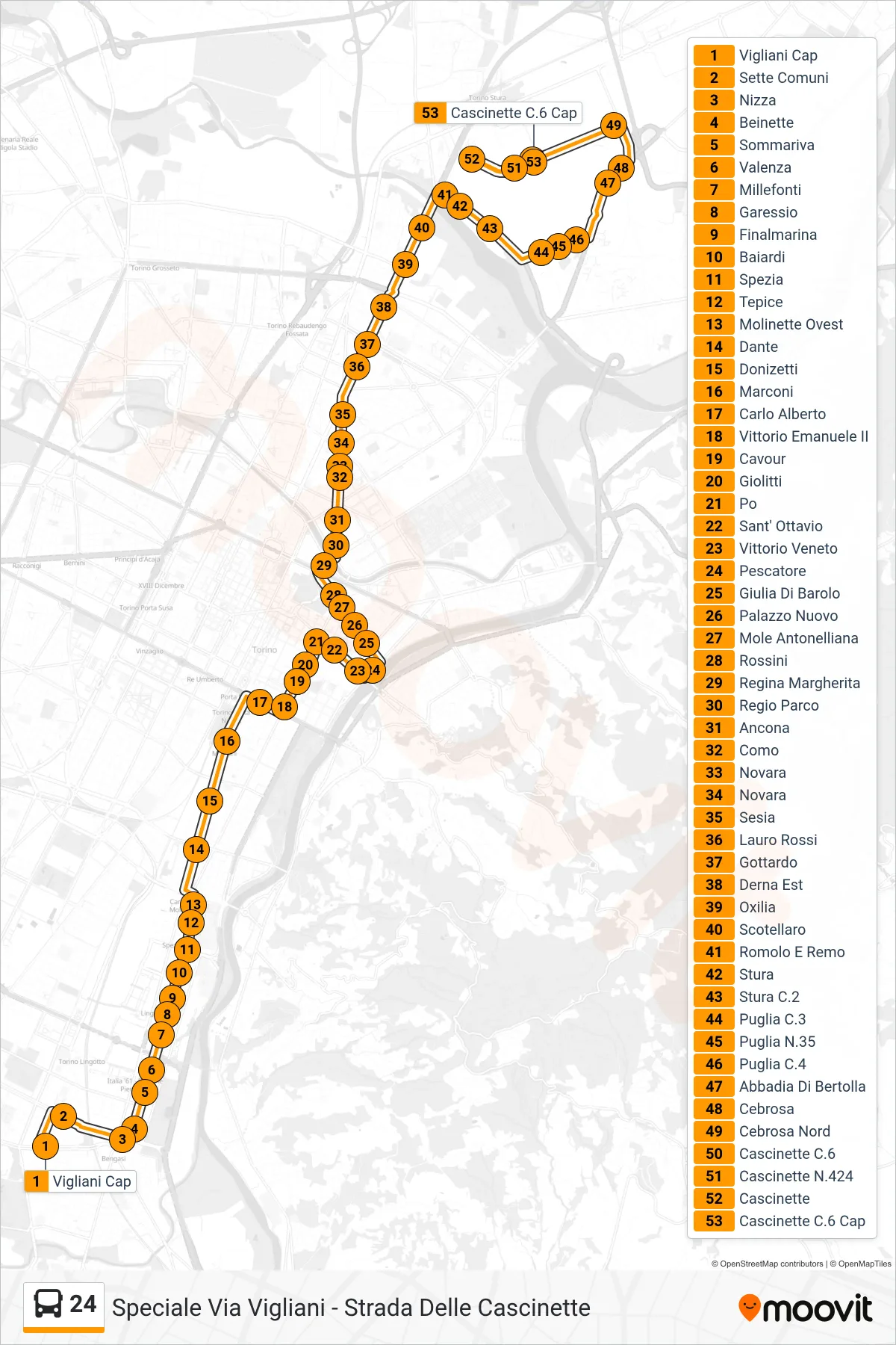 Linea 24  bus (Cnh Iveco Strada Cascinette) - Percorsi e fermate sulla mappa