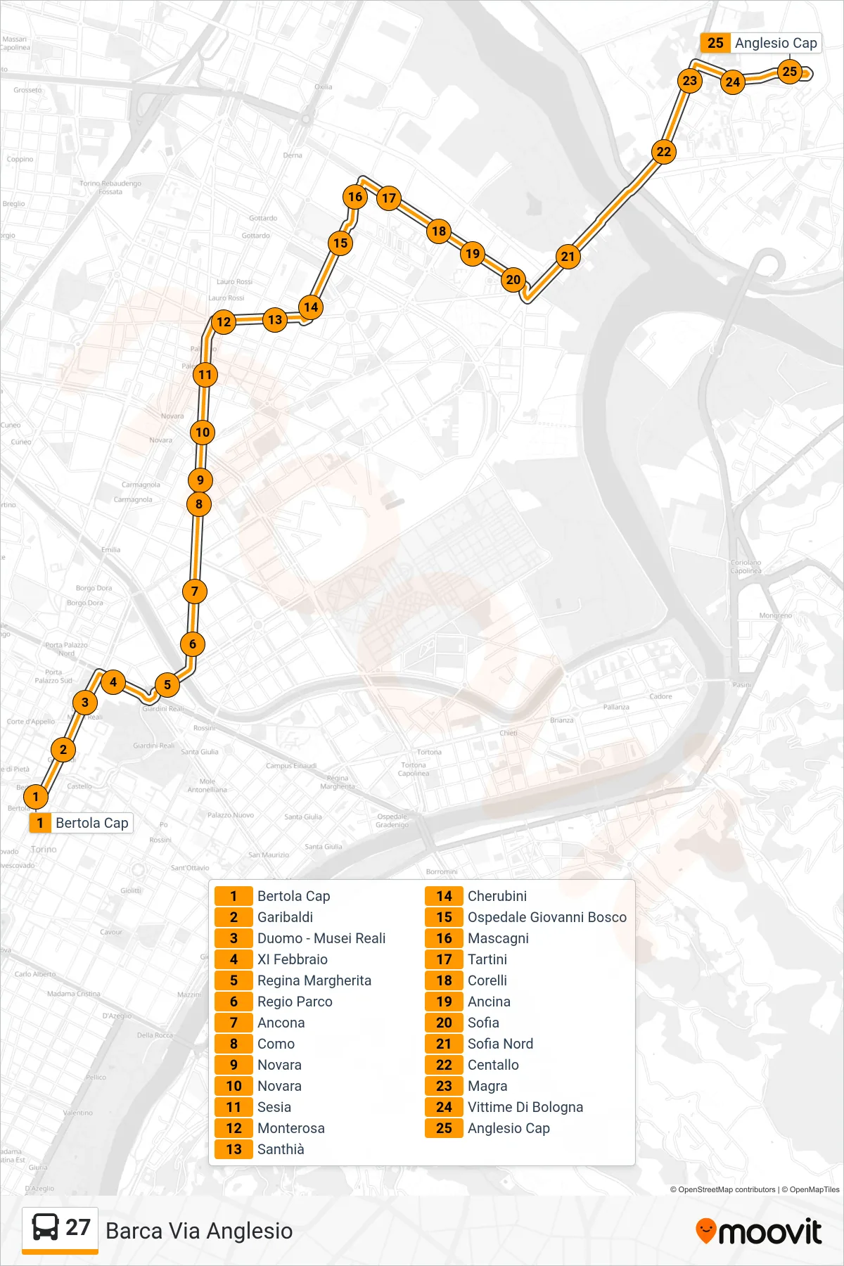 Linea 27 bus (Barca Via Anglesio) - Percorsi e fermate sulla mappa