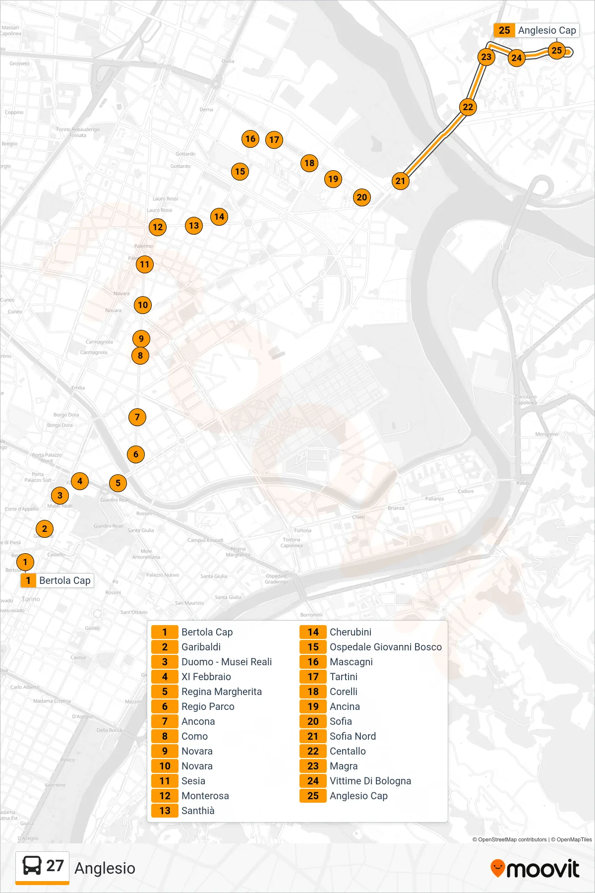 Linea 27 bus (Anglesio) - Percorsi e fermate sulla mappa
