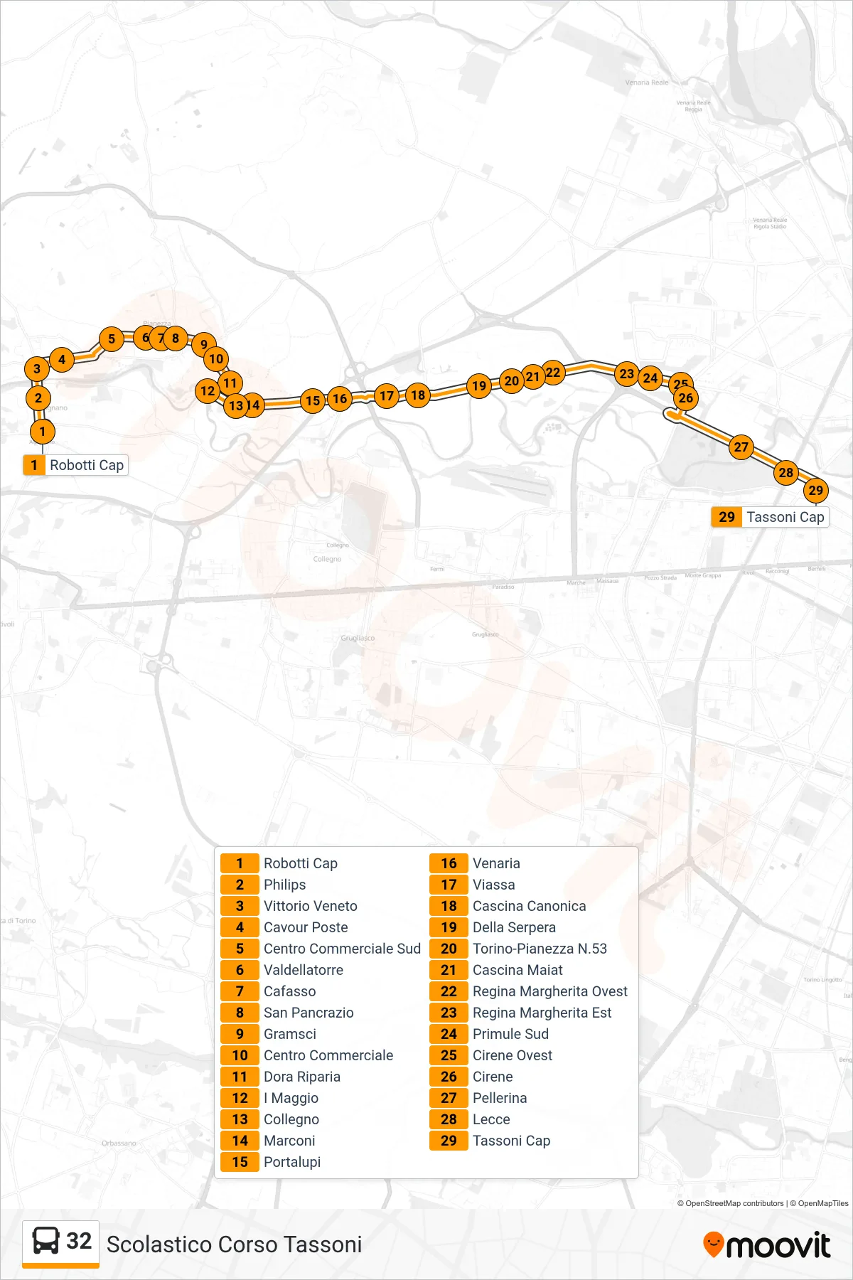 Linea 32 bus (Scolastico Corso Tassoni) - Percorsi e fermate sulla mappa
